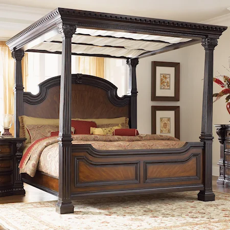 King Canopy Bed w/ Fluted Posts